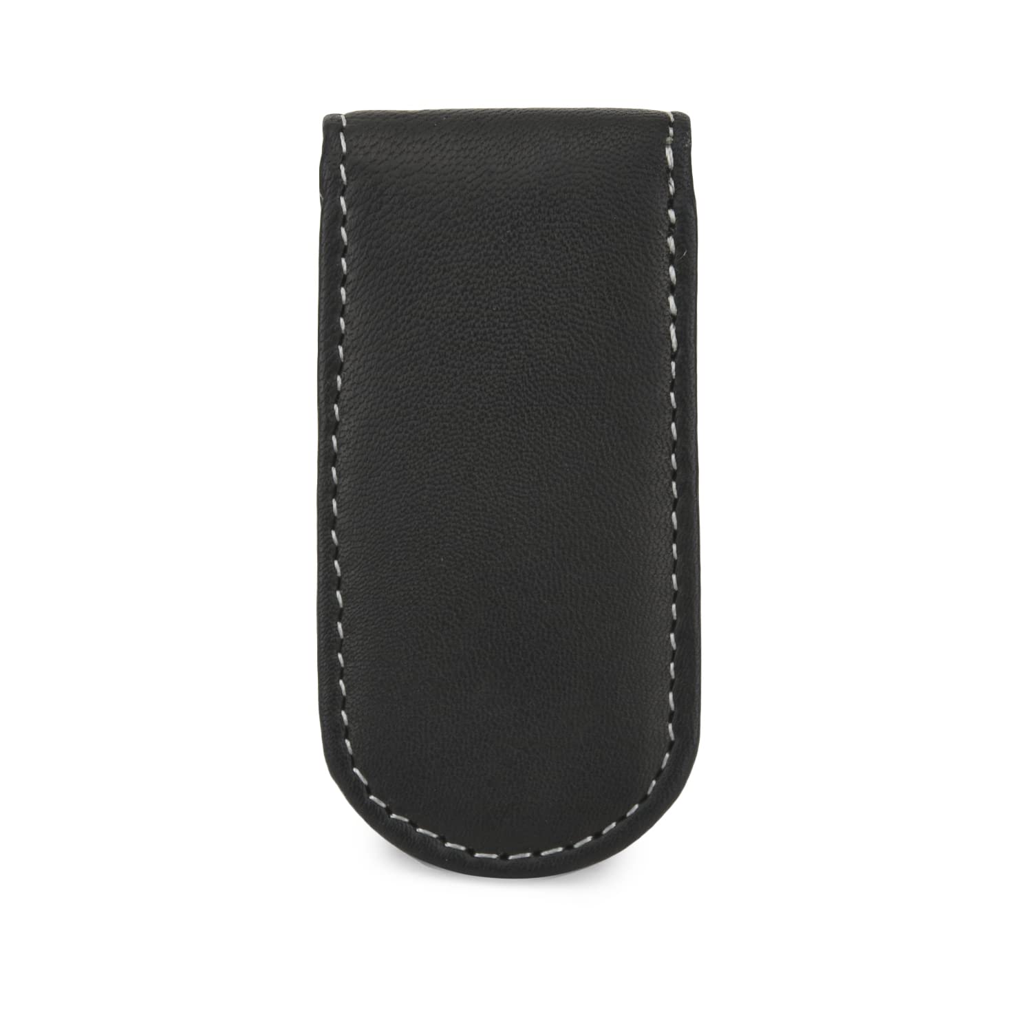 Leatherboss Genuine Leather Slim Magnetic Minimalist Bifold Money Clip Cash Holder Wallet, XL Black