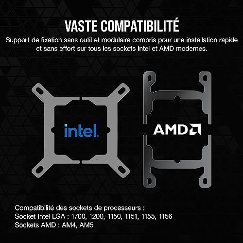 CORSAIR iCUE Link H115i RGB Liquid CPU Cooler - 280mm AIO - Ventilateurs QX140 RGB - Convient à Intel® LGA 1700, AMD® AM5 - Hub Système iCUE Link Inclus - Noir