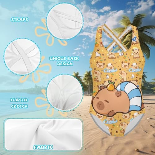 Image of Xpyiqun Swimsuit for Girls One Piece Bathing Suits Size 5-14 Sleeveless Swimwear Cross Shoulder Strap Swimming Wear