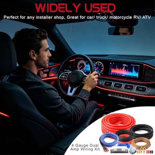 Image of 4 Gauge Dual Amp Subwoofer Wiring Kit with Power,RCA,Speaker Wire for Audio