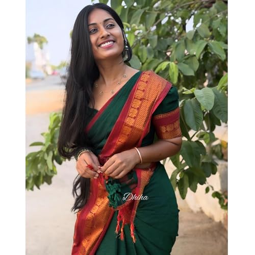Image of Narayanpet Pure Cotton Saree for Women | Preethika Big Border Saree with Running Blouse | Tassels | Handloom Weave
