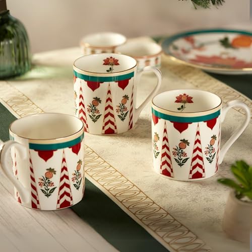 Image of India Circus Fine Bone China Coffee Mug Set of 6-220 Ml Each | Accented with 22 Carat Gold (6 Pcs)(LE10), Tea Cup Set of 6, Mugs for Coffee, Cups Set, Ideal for Gifting, Perfect for Home & Office