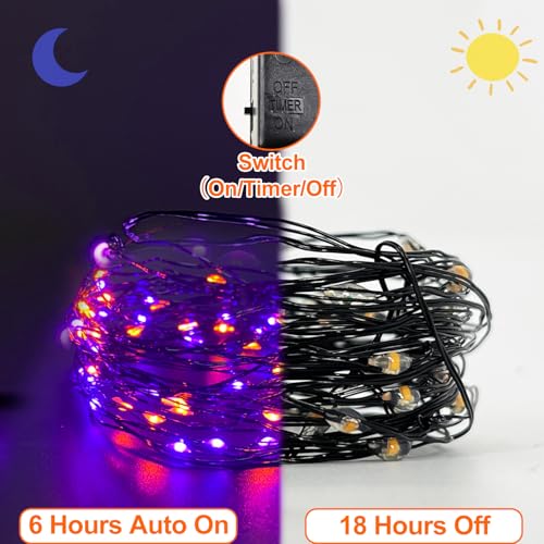 3 Pack Halloween Lights Total 30 Ft 90 LED Orange and Purple Lights Timer - image 2