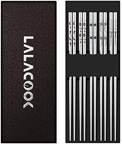 Bacchette riutilizzabili in metallo 304 bacchette in acciaio inox lavabile in lavastoviglie Chop Stix colore incisione laser multipack riutilizzabili Chop Sticks per cibo cinese coreano giapponese 5