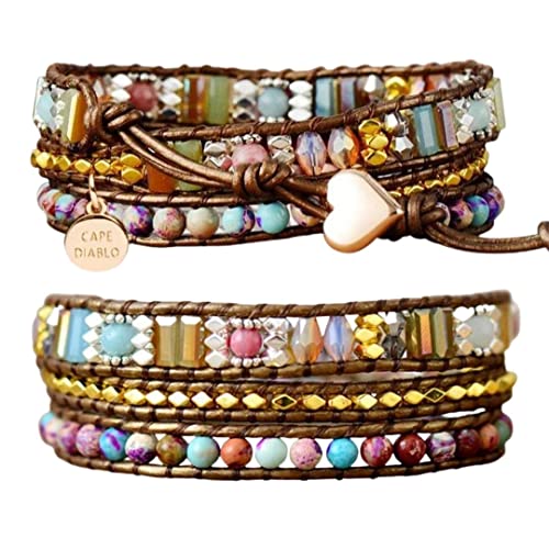 Cape Diablo Imperial Heart Protection Wrap Bracelet - Authentic Energy Crystal & Genuine Jewelry - Beaded Chakra Wrist Band for Courage, Determination, Peace & Healing - Adjustable Closure