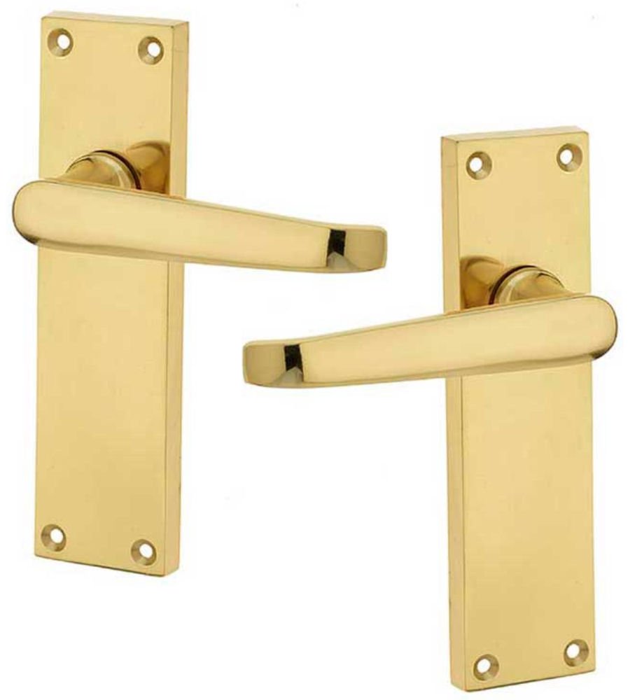 Solid Brass Jedo Victorian Long Plate Door Handles Polished Brass Straight
