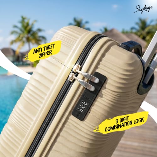 Image of Skybags Swirl Cabin Trolley Bag 56cm | Small Hard Luggage | 8 Wheels Suitcase for Travel | 3-Digit Combination Lock with Anti-Theft Zipper | Polypropylene | 3 Years Warranty - Unisex (Beige)