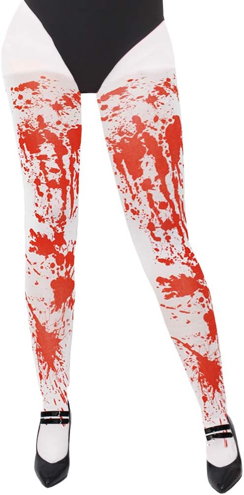 Bloodstained Halloween Tights, Pair of White Tights with Red Bloodstain Pattern - Image 3
