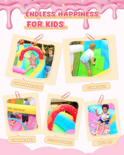 Doctor Dolphin Inflatable Bounce House for Kids Ice Cream Doughnut Dessert Party for Outdoor Play with Blower, Long Slide and Ball Pool