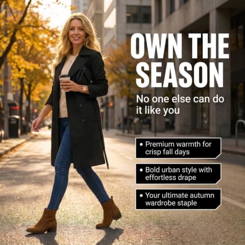 Image of Steve Madden Trench Coat for Women - Double-Breasted Long Winter Faux Wool Coat