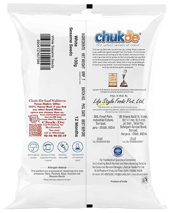 Image of Chukde White Till - 500 Gram (100 Gm x 5) | Topping, Chutney, Desserts, Curry, Seasoning | Good Source of Nutrients, Supports Heart Health, Promotes Bone Health
