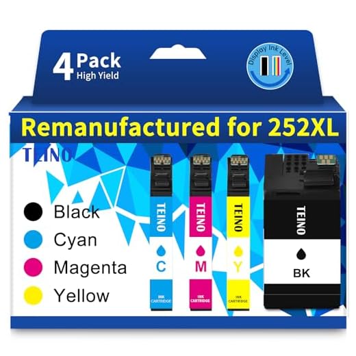TEINO 252XL Remanufactured Ink Cartridges Replacement for Epson 252 252XL 252 XL use with Workforce WF-7710 WF-3640 WF-7720 WF-3620 WF-7620 WF-7610 WF-7210 (Black Cyan Magenta Yellow, 4-Pack)