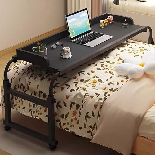 Mesa móvil de altura ajustable con ruedas, 115 x 210 cm, estación de trabajo, bandeja de alimentos, escritorio para el hogar y el hospital, color negro