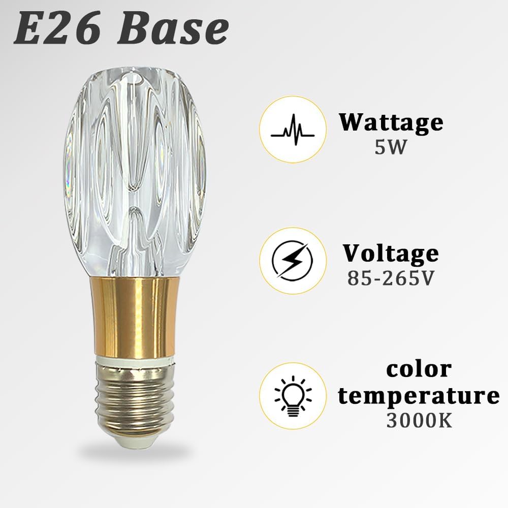 E26 LED Bulb 5W,85-265V 3000K Warm Light Edison Screw Light,Decorative Atmosphere Lamp for Home/Restaurant, E26 Base Imitation crystal Style Bulb, Professional Decorative Lights (1 Count E26-B006)