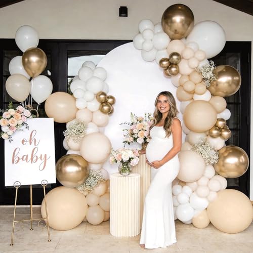 Image of White and Gold Balloon Arch Kit, Beige,Nude, 144 Pcs Different Size