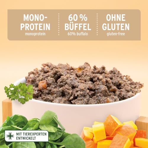 AniForte Hundefutter Nass WildBuffalo 6 x 800g – Nassfutter für Hunde, Frischer Büffel mit Gemüse & Früchten, hoher Fleischanteil, Natürliches Hundenassfutter glutenfrei