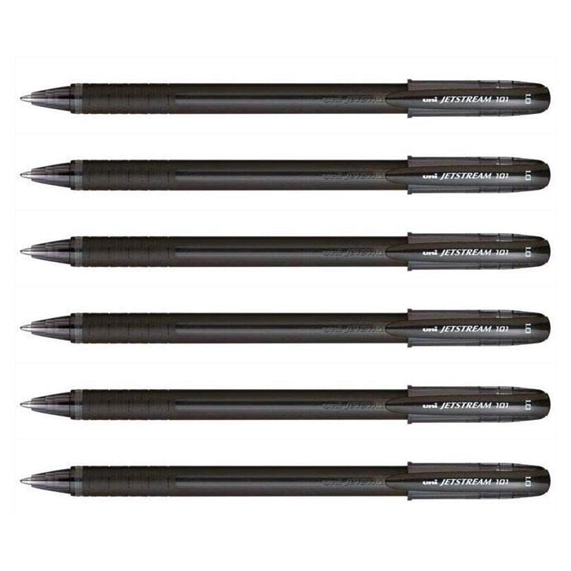 UNI-BALL Lot de 6 Rollers encre gel Jetstream 101 SX101/10 pointe moyenne 1mm noir