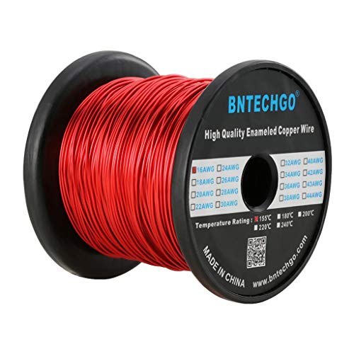 Image of BNTECHGO 16 AWG Magnet Wire - Enameled Copper Wire - Enameled Magnet Winding Wire - 5 lb - 0.0492 inch Diameter 1 Spool Coil Red Temperature Rating 155℃ Widely Used for Transformers Inductors | 16 Gauge Enameled Copper Coil Wire Widely Used For Transformers, Inductors, Speakers, Electromagnets, Educational Experiments
