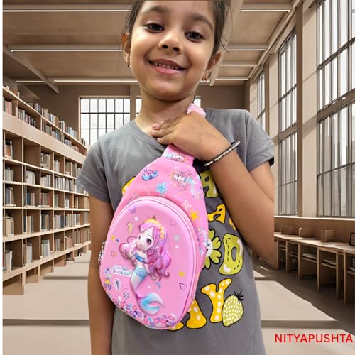 Image of Kids Small Cartoon Design Sling Crossbody Shoulder Bag for Boys & Girls, School Travel & Casual Backpack with Adjustable Strap for Children & Toddlers