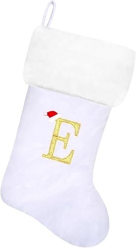 Miniatura 151 de Medias de Navidad con monograma de terciopelo rojo de 20 pulgadas con puño de felpa súper suave blanca, medias de Navidad bordadas personalizadas