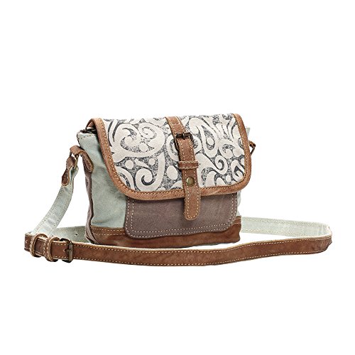Myra Bag Leaf Swirls Upcycled Canvas Crossbody Bag S-1153, Brown, Size One Size2