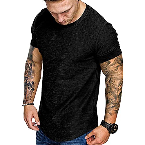 Men's T-Shirts Casual Crew Neck Cotton T Shirts Muscle Fit T Shirt Tops Plain Black T Shirt Men 2XL