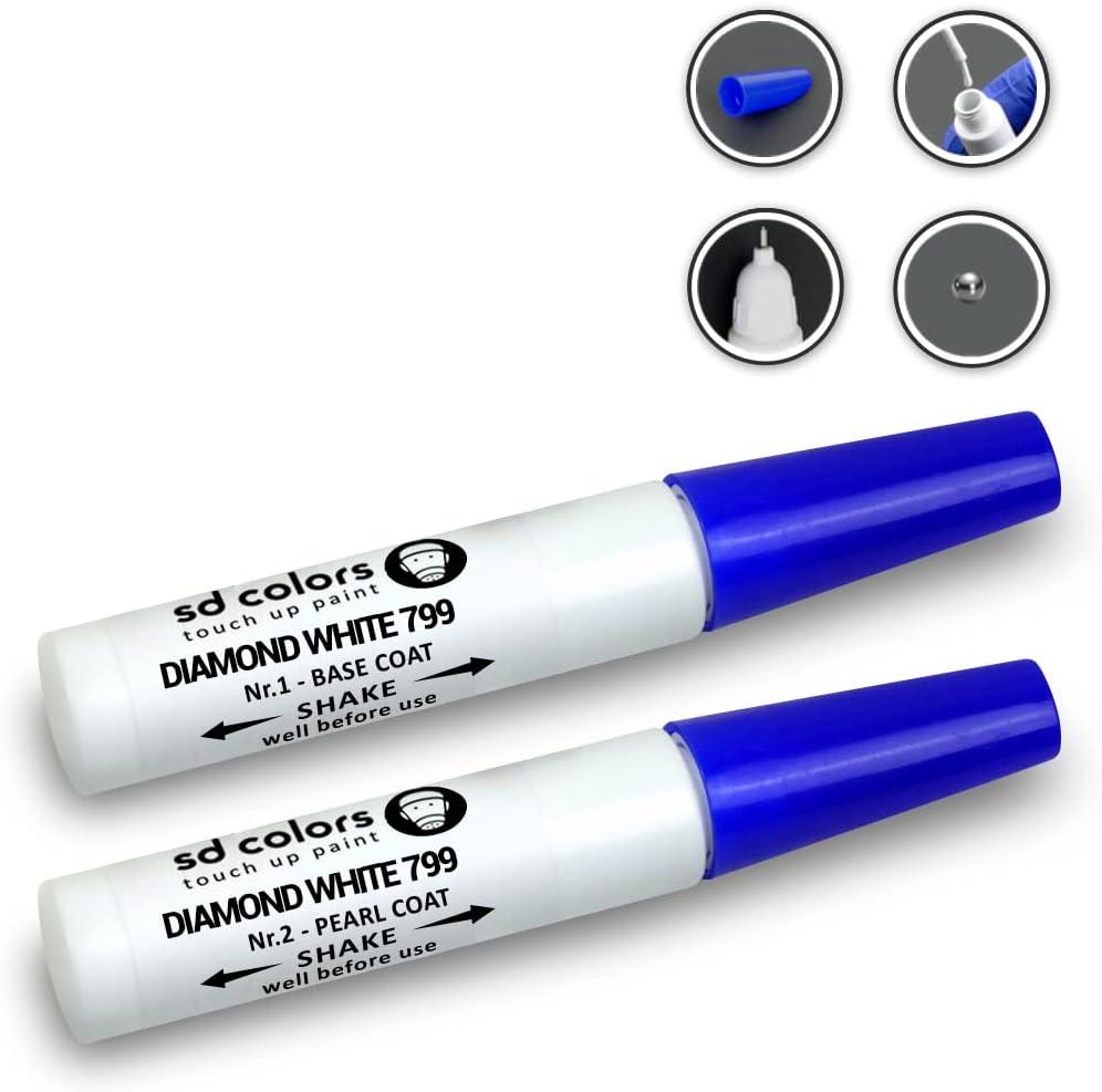 SD COLORS DIAMOND WHITE 799/9799 New Touch Up Paint Pen REPAIR KIT 12ML SCRATCH CHIP BRUSH COLOR CODE 799/9799 DIAMOND WHITE (JUST PAINT)