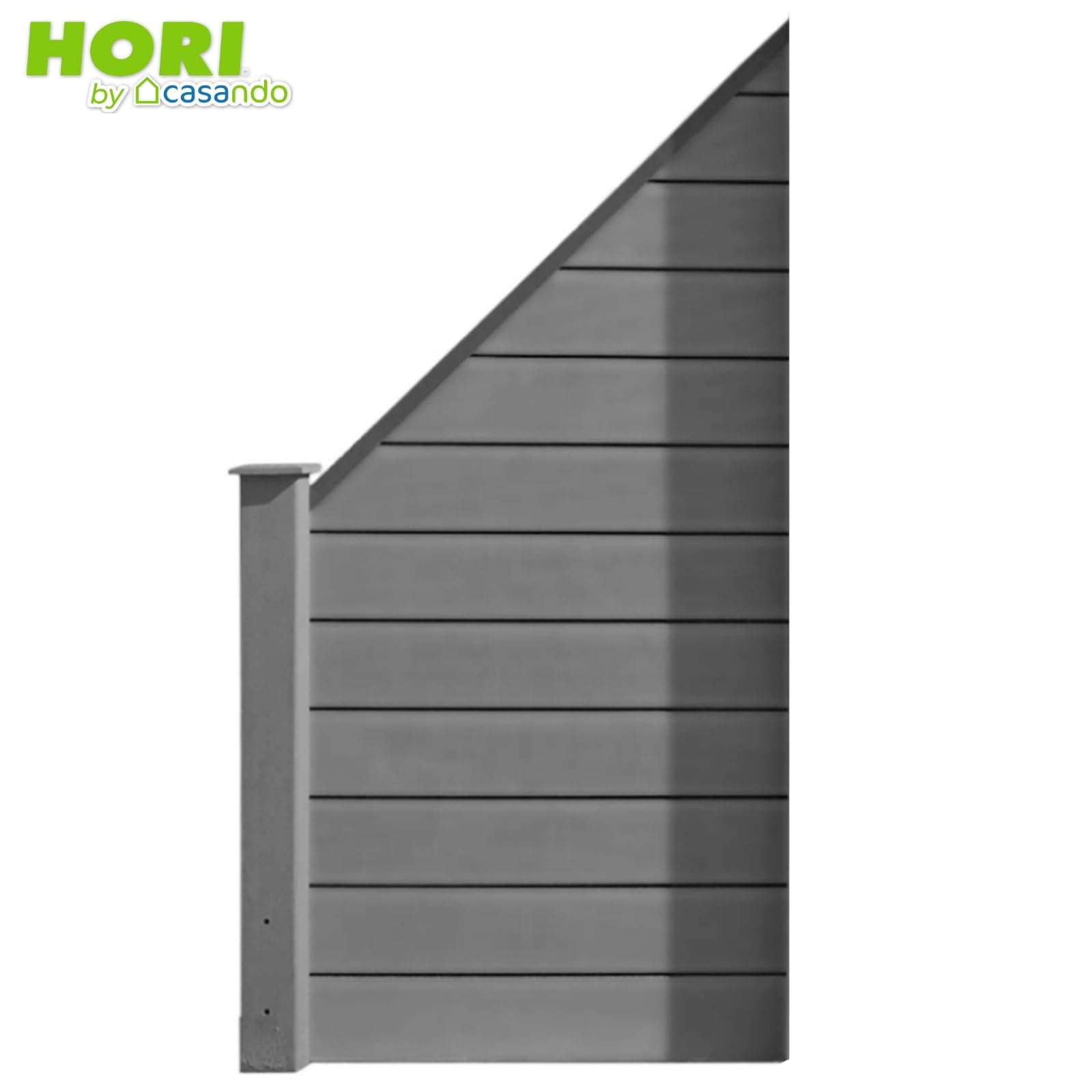 HORI WPC Sichtschutz Komplettset Stecksystem Zaun Garten Gartenzaun Lamellenzaun Windschutz Zaunelemente Komplettbausatz 1x Schräg + 1x kl. Pfosten - zum Einbetonieren - Zaun: Grau - Pfosten: Grau