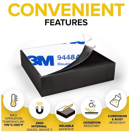 Image of Strong Ceramic Square Magnets With Adhesive Backing (0.6x0.16 inch /15x4mm, 90 pcs) - Heavy Duty Sticky Magnets, Non-Corrosive, Versatile For Home, Office, Workshop, Whiteboard, Fridge And Hobby Use