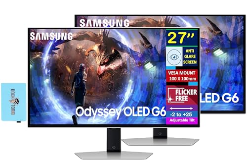 Image of Samsung Odyssey OLED G6 27 inch QHD Gaming Monitor 360Hz Display with Anti-Glare, Flicker Free, VESA Mount (100mm), HDMI, Displayport & Dockztorm USB Port Expander, Silver Color (LS27DG602SNXZA) 2 Pack