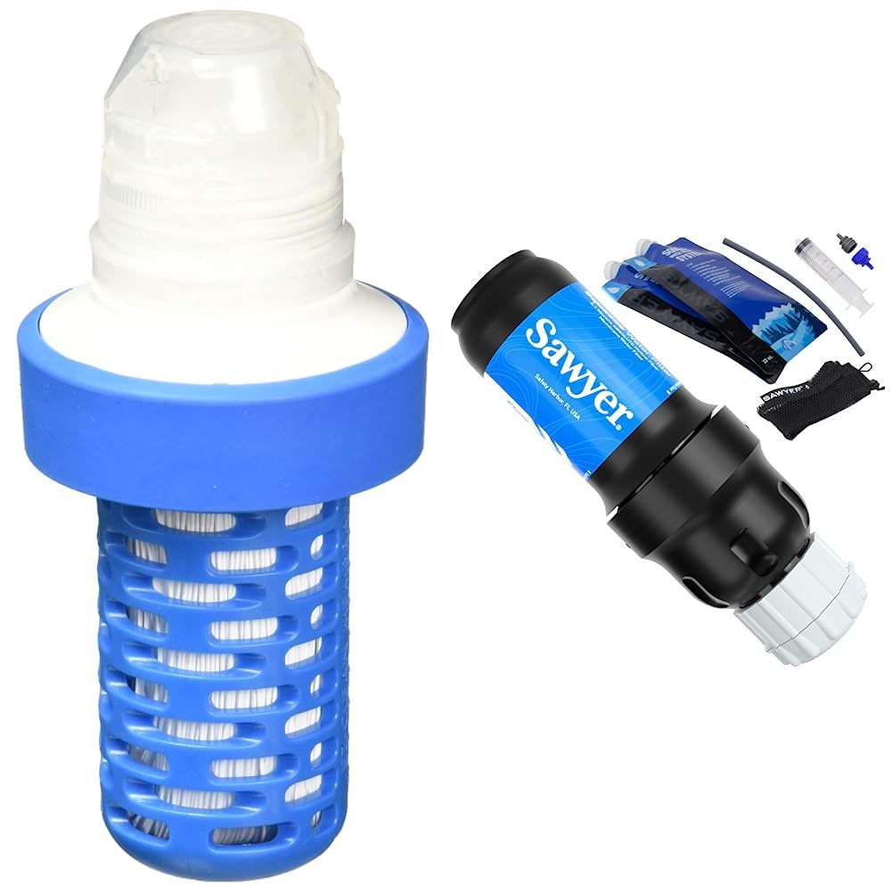 Katadyn Befree Replacement Cartridge, Blue, one Size (8019641) & Sawyer Products SP129 Squeeze Water Filtration System w/Two 32-Oz Squeeze Pouches, Straw, and Hydration Pack Adapter
