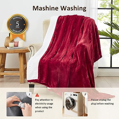 JKMAX Heated Electric Blanket King Size - 100"x90" Flannel Heating Blanket with 10 Heating Levels & 5 Time Settings Over-Heat Protection, Winter Warmer for Adults with ETL Certification(Red)