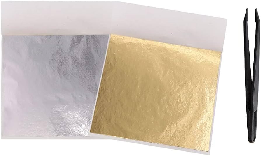 Image of A.K GOLD LEAF 200 Sheets 8x8cm Gold,Silver Leaf Sheets Foil Paper for Gilding Crafting DIY Arts Project Crafting Decoration Makeup Spa Art Craft Work (Gold+Silver)