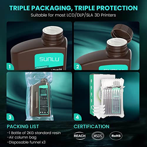 Sunlu 3D Printer Resin, 2000G Standard Photopolymer 405Nm Uv Curing Resin For 4K/8K Lcd/Dlp/Sla Resin 3D Printer, 3D Printing Liquid Fast Curing Resin, High Precision, Low Shrinkage, 2Kg, Grey #TOP3