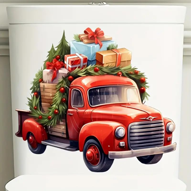 Festive Christmas Car Toilet Cover Sticker Decals,Fish Bird Flower Leaf Waterproof Toilet Lid Tank Seat Decals Cistern Self-Adhesive Bathroom Wall Sticker