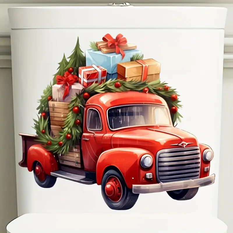Festive Christmas Car Toilet Cover Sticker Decals,Fish Bird Flower Leaf Waterproof Toilet Lid Tank Seat Decals Cistern Self-Adhesive Bathroom Wall