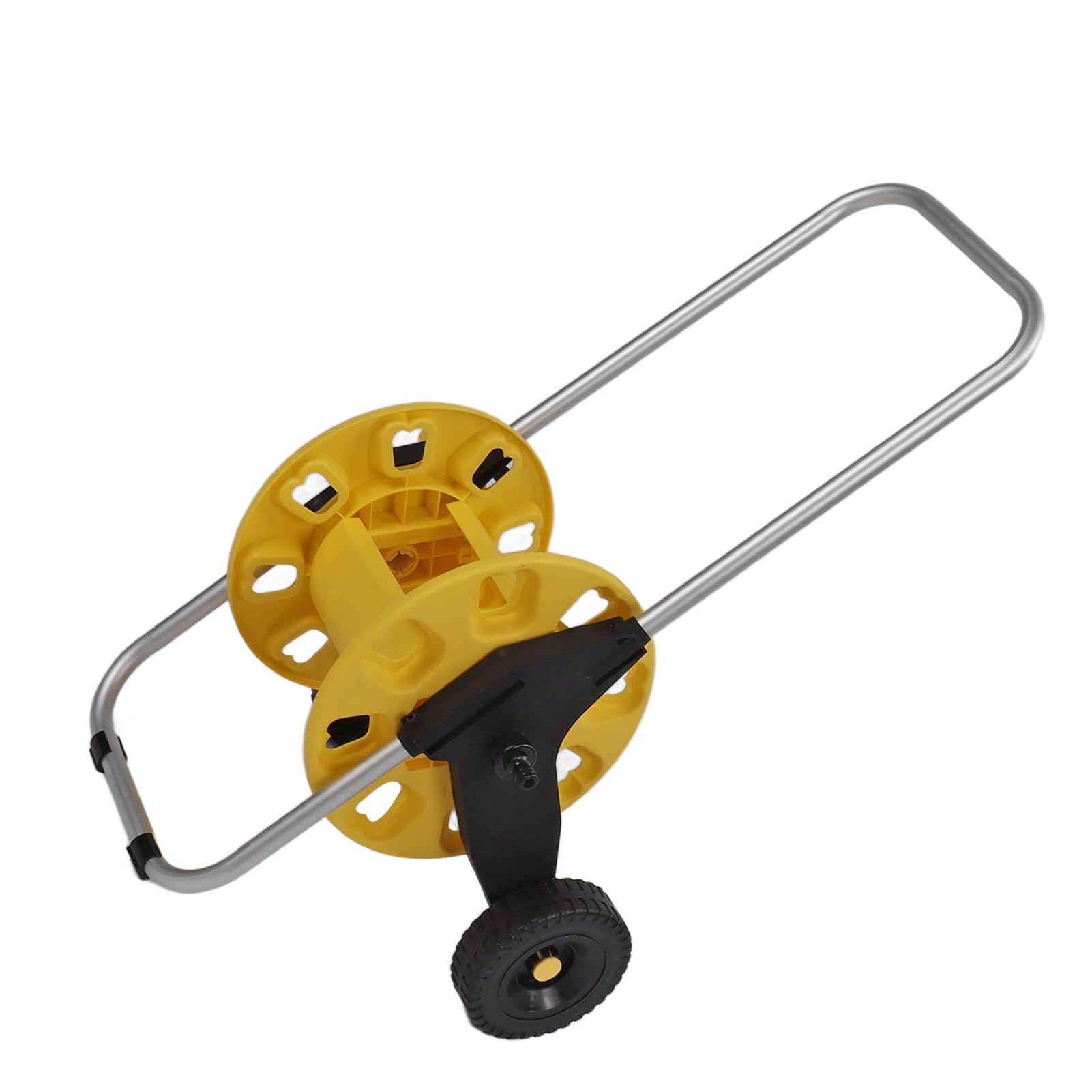 Carrello Avvolgitubo da Giardino in Alluminio Giallo Resistente per Prato Giardino con Ruote, Spazio di Archiviazione di 35 M