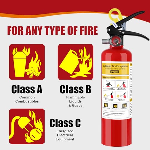 2Pack ABC Fire Extinguisher for Home, 1-A:10-B:C Rated Dry Chemical Extinguisher, Extintor Para Carro Fire Safety Equipment with Quick-Release Handle for Kitchen, Business, Vehicle - Thumbnail 5