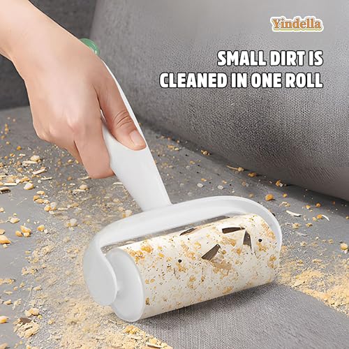 Image of Yindella Lint Remover with Carrot Handle, Protective Cover with Easy-Tear Roller for Clothes, Furniture & Carpet, Pet Fur, Dust, Dirt Removal | 55 Sheets /Roll | 16cm Wide (1 Orange Handle & 1 Roll)