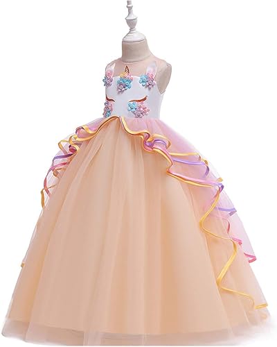 Miniatura 3 de NEWEPIE Disfraz de unicornio para niñas, vestido largo de tul para Halloween, vestido de fiesta de cumpleaños de princesa, desfile de boda, Navidad,