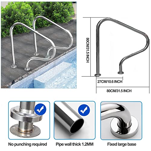 Barandilla para piscina acero inoxidable 3 peldaños 80 cm miniatura 2