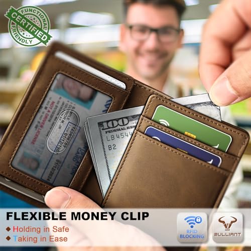 Image of BULLIANT Slim Wallet For Men 12Cards,Magnetic Flip Build-in Money Clip Airtag Compatible-RFID Blocking