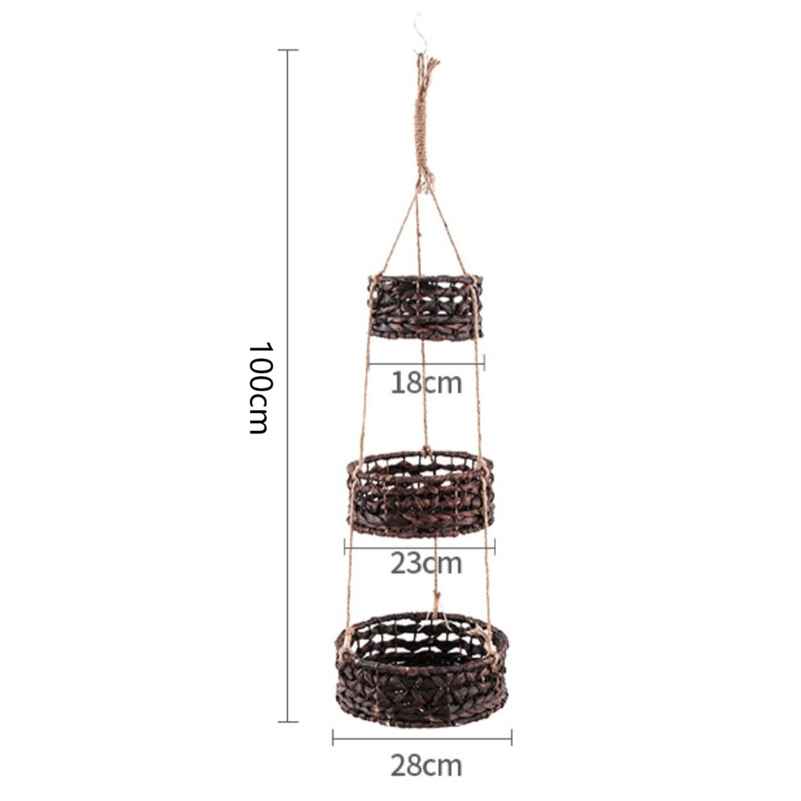 Wiszący tkany kosz słomkowy na balkon trójwarstwowa okrągła doniczka 28 * 28 * 100 cm (kolor oryginalny)