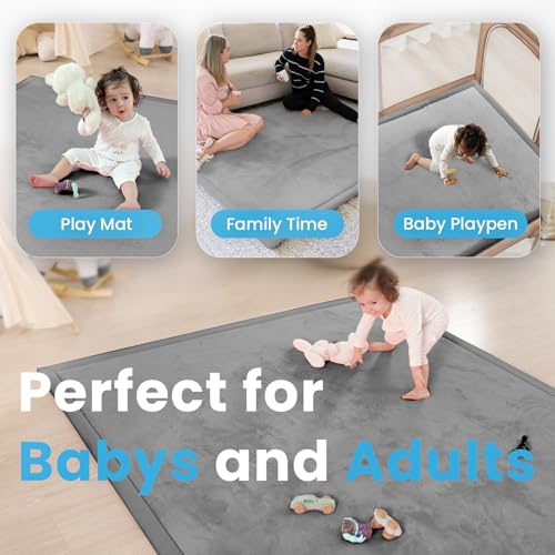 Image of 1.3 inch Thick Baby Play Mat for Floor Playpen, 71x59 Large Foam Tummy Time Mat, Padded Support Soft Plush Nursery Rug for Infant Kids Toddler Crawling Kick Activity (Dark Grey)