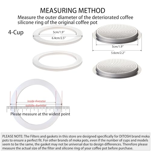 Image of 2 Pcs Filter with 3 Pcs Silicone Gasket Seals for 4 Cup Stovetop Espresso Coffee Maker Replacement Parts for Big Tummy and Straight Stainless Steel Moka Pot