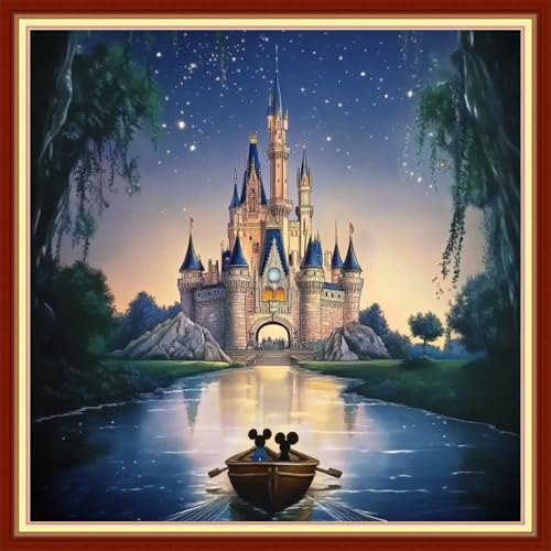 Image of Joyhoor Cross Stitch Kits for Beginners Stamped Cross-Stitch Supplies Needlework preprint Embroidery Kits for Adults DIY Needlepoint Kits Embroidery Patterns 11CT-Dream Castle 18x18 inchs