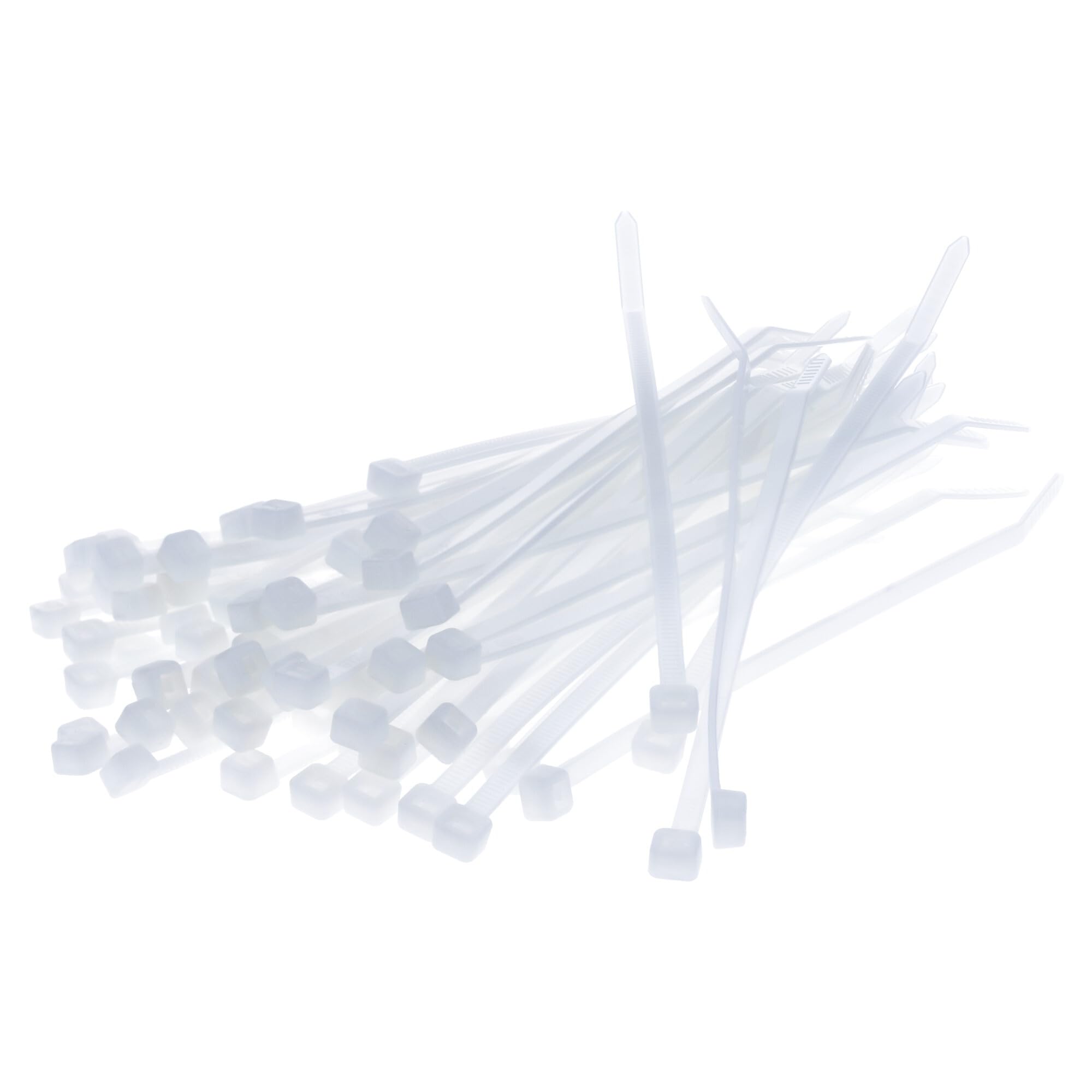 Pack of 100 Kalitec Cable Ties, Natural, 200 mm x 2.5 mm, Cable Ties, UV-Resistant, Transparent Cable Ties