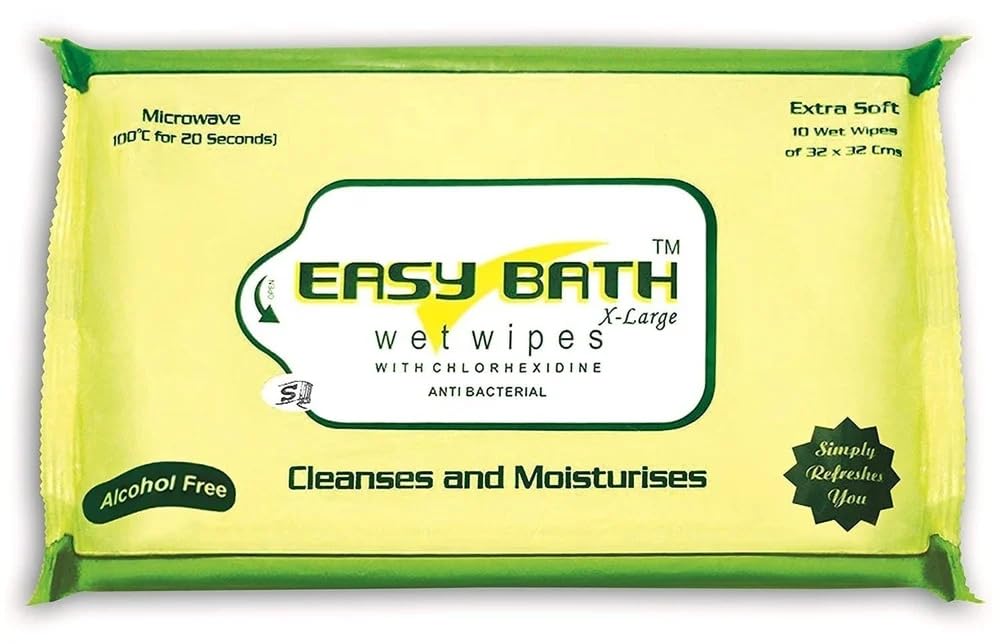 Easy Bath Wet Wipes | Soft Moisturizing Bed Bath Towels | 10 Large Wipes/Pack (32 x 32 cm) | Alcohol-Free & Clinically Safe | Pack of 5 (50 Wipes) | Adult & Baby Wet Wipes
