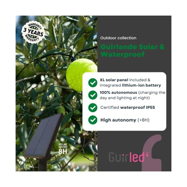 GuirLED - Außengirlande mit Lichtkugeln LED-Guinguette - Wasserdicht IP55 - Hocheffizientes Solarpanel - Automatisches… – Bild 3