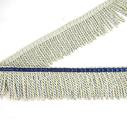 Bel Avenir Curtain Fringes Bullion Fringe Trim With Blue Ribbon 5.3 Yard X 3 Inches Fabric Trims Sewing Diy Decoration For Curtain Sofa Clothes - Mix Blue #TOP2